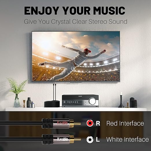 RCA Cable 35FT, 2RCA Male to 2RCA Male Stereo Audio Cable,【Oxygen-Free Copper, Hi-Fi Sound, Double Shielded】2 RCA Car Audio Subwoofer Cord for Home Theater, HDTV, Amplifier, Hi-Fi System, Speaker
