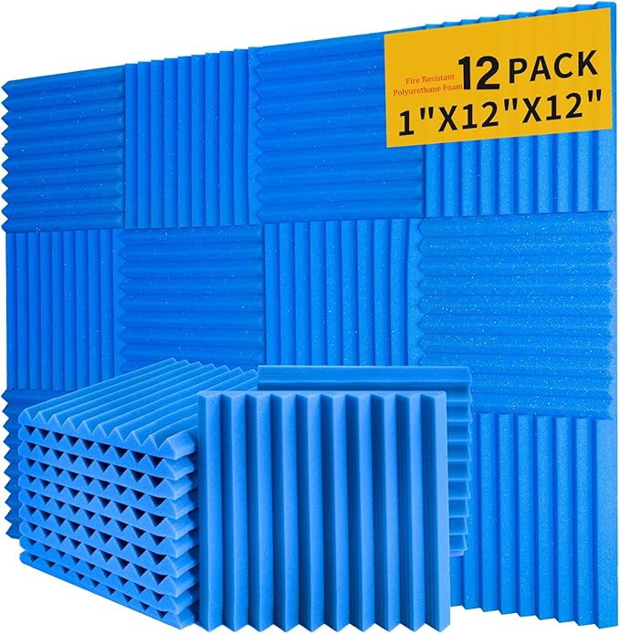 Saiqiang 12Pack Blue Acoustic Foam Panels 1" x 12"x 12" Soundproof Panels Sound Proof Foam Panels Noise Absorbing Sound Proof Acoustic Treatment Foams for Home Wedges