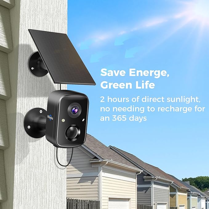 Hiseeu Security Cameras Wireless Outdoor, 2pcs Solar Powered 3K 4MP Surveillance WiFi Cameras for Home Security Outside, PIR/AI Motion Detection, Waterproof, Color Night Vision, 2-Way Audio, Black