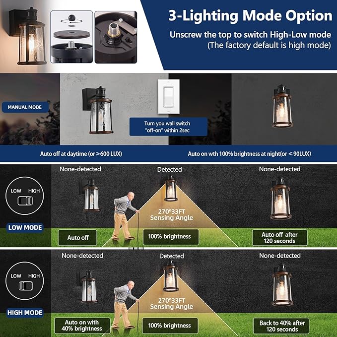 JOKAONOTL Dusk to Dawn Motion Sensor Outdoor Light with GFCI Outlet Waterproof Outside Porch Light Exterior Lighting Fixtures for House Garage Front Door,Bulb Included,12.5 "H,1PC