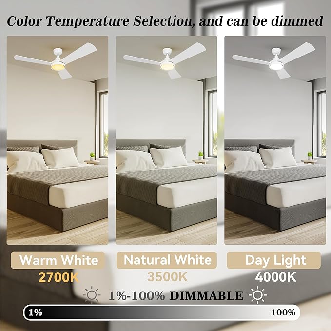 SMAAIR 52 Inch Smart Wifi Ceiling Fans with Dimmable LED Lights and Remote, Compatible with Alexa/Google Home/Siri/APP, Outdoor DC Fans with 10 Speeds, Timer/Schedule,White