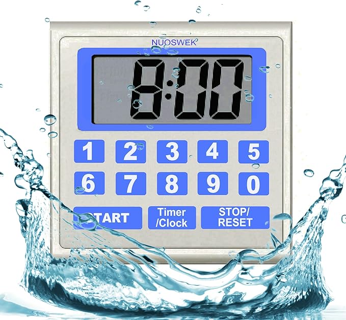 NUOSWEK Digital Timer Waterproof Shower Timer Shower Clock Direct Digit Entry Bathroom Kitchen Timer with Strong Magnet and Large LCD Display (Waterproof 13 Key)