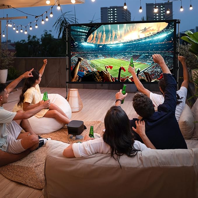 Projector Screen Outdoor, Vamvo Projector Screen with Stand Portable 80" Foldable ProjectorScreen, 10 Feet Indoor Movie-Screen with Carrying Bag for Home Theater Backyard Movie Night