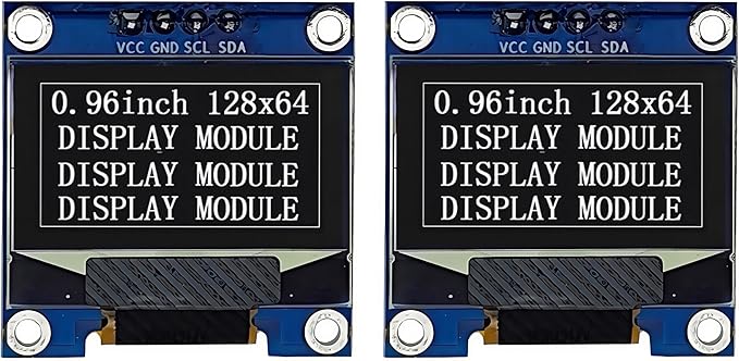 Haldzemo 0.96" OLED Display Module I2C IIC Serial 128X64 SSD1306 LCD Screen VCC GND SCL SDA (2 Pack, White)