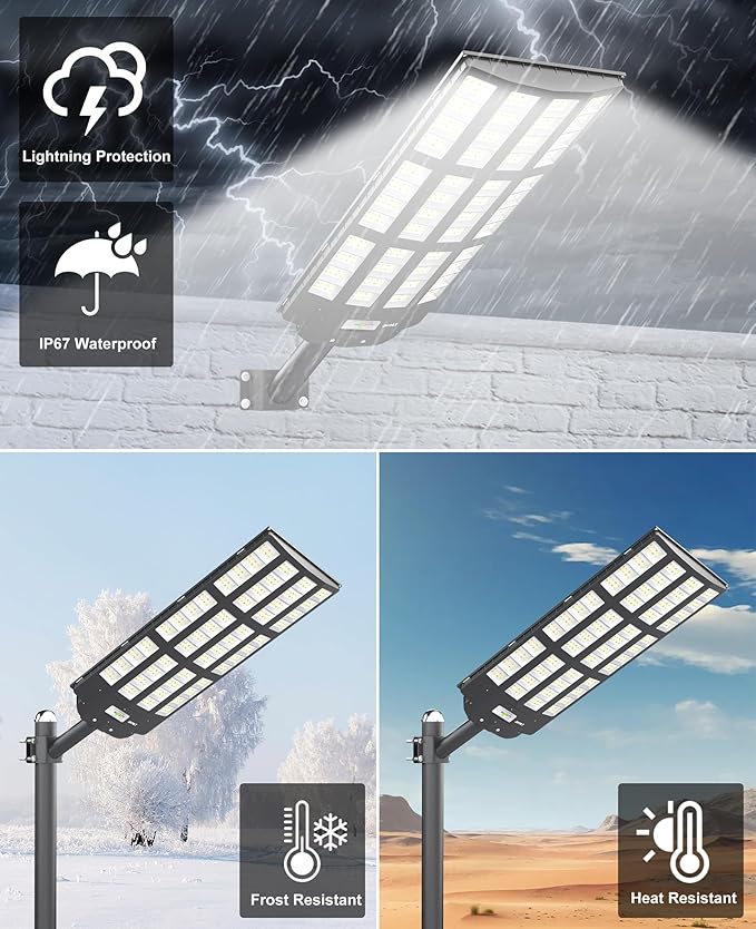 JAYNLT Y-12000W Solar Street Lights Outdoor,3000K/4000K/6500K Commercial Parking Lot Lights Dusk to Dawn,Solar Flood Lights Outdoor for Basketball Court, Yards, Driveways, Farms