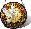 DASTOLL Stained Glass Window Hanging, Flying White Dove Sun Catchers Diamond Glass Panel Hangings Cute Birds Suncatcher Decor for Birthday for Women, Men, Wife, Aunt, and Mom 9.8X9.8 in