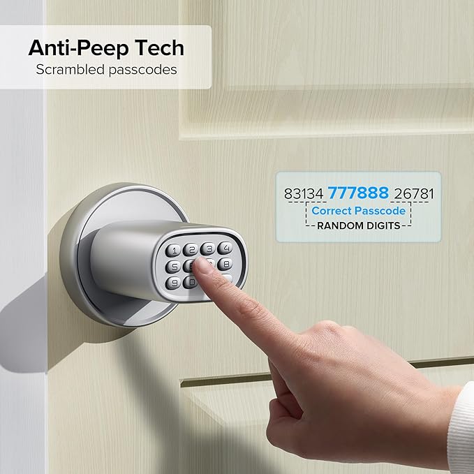 ThorBolt Door Lock Knob with Keypad Keyless Entry Door Knob Electric Coded Indoor Door Knob for Interior Doors Thickness up to 2-1/4", Bedroom, Home Office, Garage, 4xAA Alkaline Battery, M1 Silver