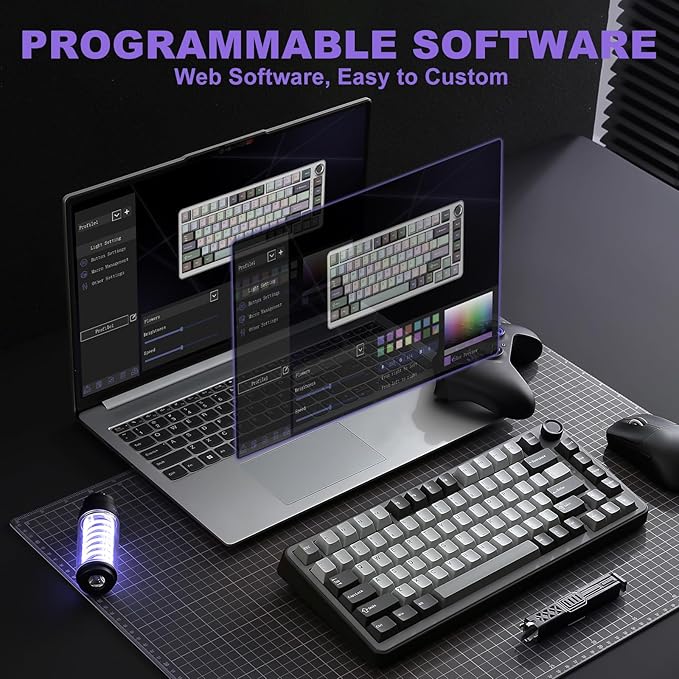 YUNZII B75 PRO Wireless Mechanical Keyboard,75% Layout with Knob,Hot Swap Gasket Custom Structure,Creamy Pre-lubed Switches,RGB Backlit,BT/Type-C/2.4G for Win/Mac(Cocoa Cream V2 Switch,Dark Grey)