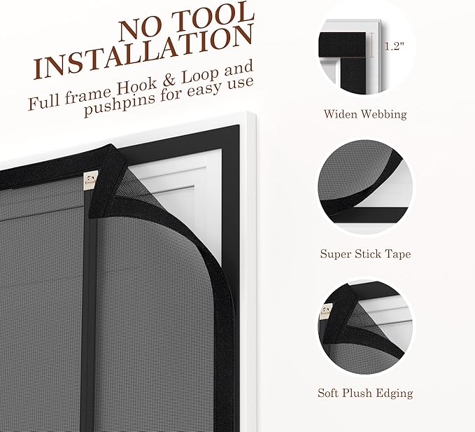 Yotache Reversible Left/Right Opening Magnetic Screen Door Fits Door Size 32"x80", Screen Size 34"x81", Removable Upgraded Polyester Screen Mesh with Strong Magnets for Front/Back Patio Door, Black