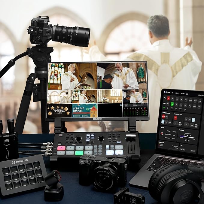 Osee GoStream Deck Pro HDMI Live Stream Switcher, Video Mixer Switcher 6 HDMI, 2 USB, 8 Macro Buttons, MultiSource, Three Streams Simultaneously, Phone Out, UVC & NDI Updatable