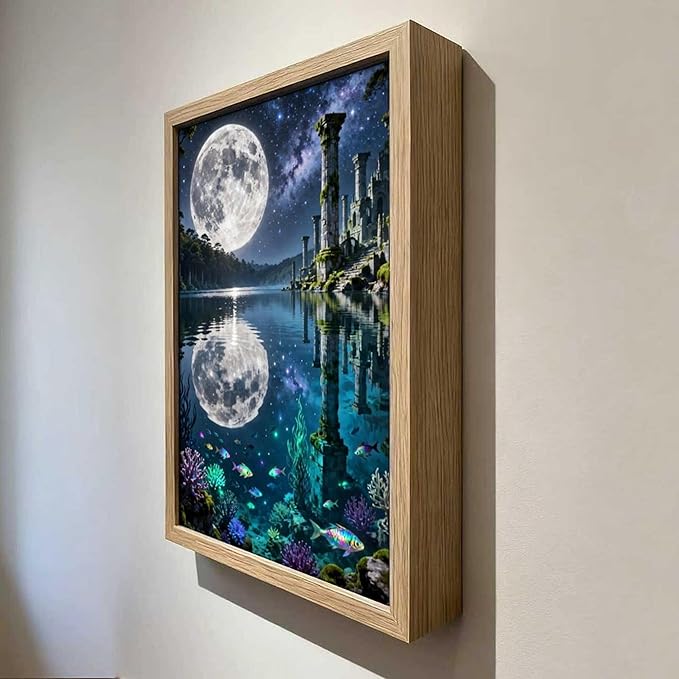 URVIP LED Glowing Photo Frame, 3D Starry-Sky Moon Animal Wall Art, 9x12 Inches Dimmable Light Up Light Painting for Bedroom, Unique Aesthetic Decor, Great Birthday Gift for Women Men