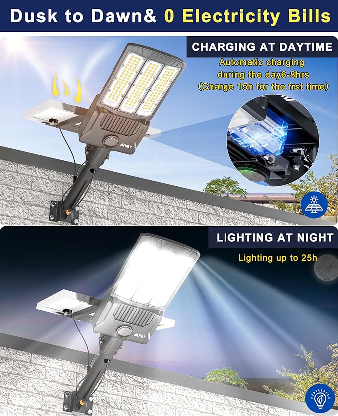 JAYNLT Y-6500W Solar Street Lights Outdoor, 650000LM 6500K High Powered Commercial Parking Lot Lights Dusk to Dawn, Waterproof Solar Security Flood Lamps with Remote for Driveways, Basketball Courts