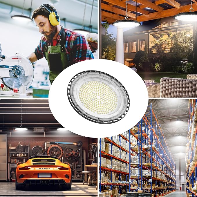 2Pack UFO LED High Bay Light 250w, 5000K,36,000LM, 5 ft cable with Us Plug UL Certified Plug,Hanging HookIP65 Commercial Warehouse Area Light for Wet Location Area, Workshop, Garage, Factory Barn