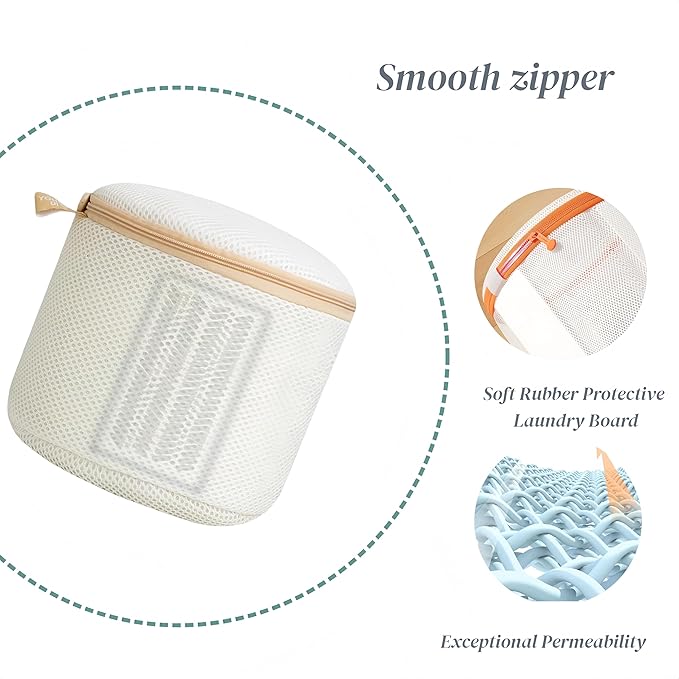 Bra Washing Bag with Anti-Deformation Structure and Fixed Hand-Wash Board,Bra Bag for Washing Machine,Laundry Bag for Delicates (White)