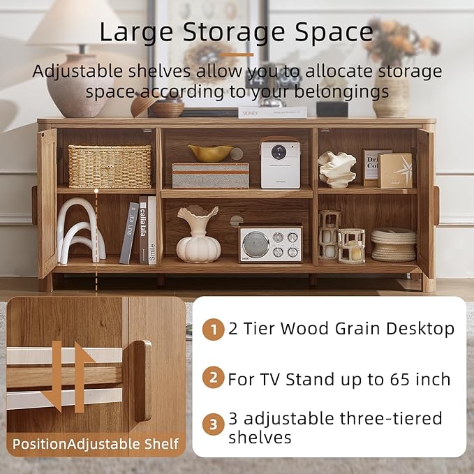 Joaxswe Farmhouse 55" Entertainment Center,Dark Wood Tv Stand with Adjustable Shelves & 2 Door Storage,Wooden Media Console Cabinet for TVs Up to 65 inches, Rustic Tv Stands for Living Room,Bedroom