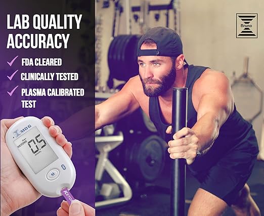 Bruno MD6 Blood Ketone & Glucose Monitoring System | Track Your Ketones & Ketogenic Diet Progress | Ketosis Test Kit with Lancing Device, 10 Keto Strips + 50 Lancets