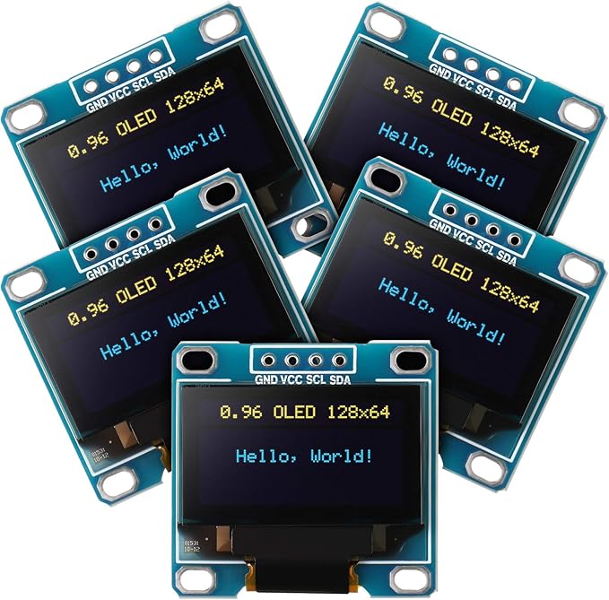 Weewooday 5 Pieces 0.96 Inch OLED Module 12864 128x64 Driver IIC I2C Serial Self-Luminous Display Board Compatible with Arduino/Raspberry PI(Blue and Yellow)