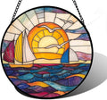 DASTOLL Stained Glass Window Hanging, Sailboat and Waves Suncatcher Diamond Glass Panel Hangings Sun Catchers Decor for Birthday for Women, Men, Wife, Aunt, and Mom 9.8 in