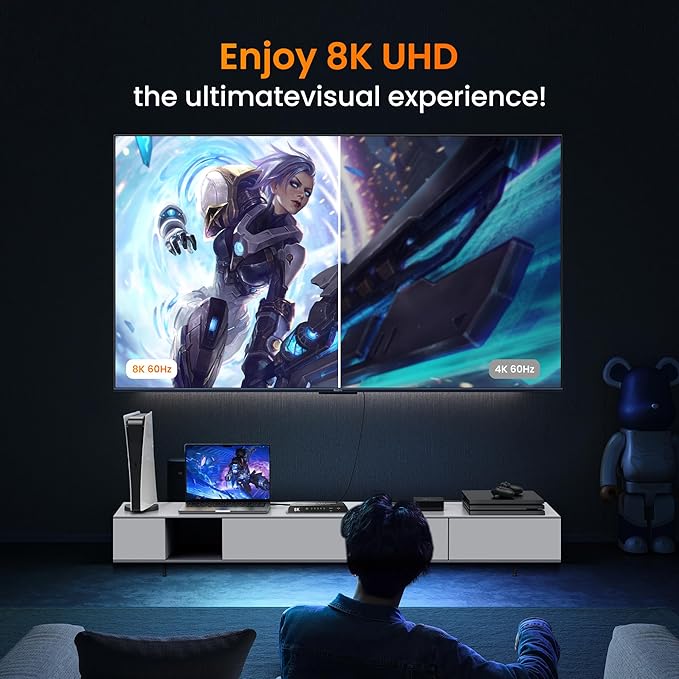 8K HDMI 2.1 Switch 4 in 1 Out, FERRISA 4K@120Hz HDMI Switcher Selector 4 Port with IR Remote Support 8K@60Hz, Auto Switch, HDCP 2.3, HDR 10+, VRR, CEC for Xbox, PS5, Fire Stick, Projector