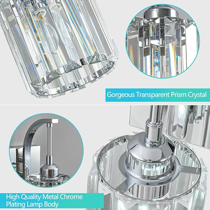 FDPBY 4-Light Crystal Vanity Light, Modern Chrome Bathroom Wall Sconce with K9 Crystal Shades, 32.67" Long Over Mirror Lighting for Vanity, Makeup, Hallway, Elegant & Easy Install