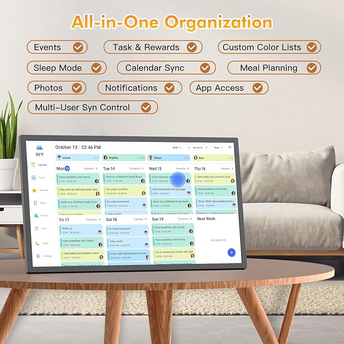 24" Digital Calendar Picture-Frame for-Wall-Planner - Interactive Display Electronic Calendar Picture Frame, Star Reward, Chore Chart, Sync Google iCloud Outlook Calendar, Wall Mount, Gift for Mom Dad