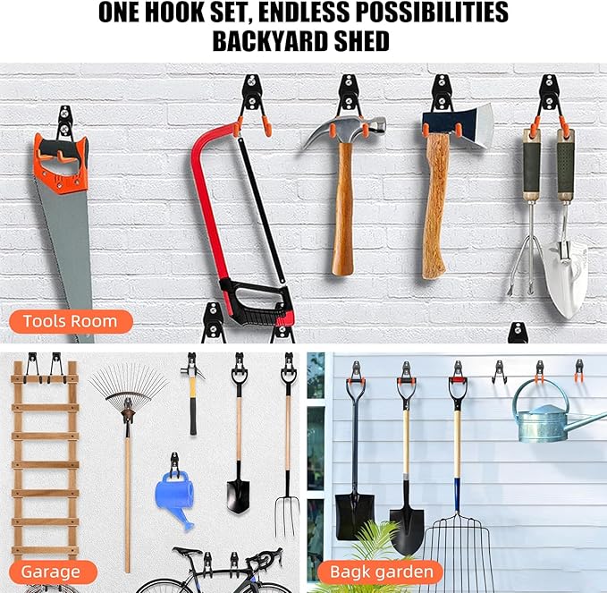 CRXCRC 6-Pack Small Square Heavy Duty Garage Hooks, Ideal for Hanging Ladders, Bikes, Tools, Garage, Garden, Basement, Shed, Utility Room Storage (Orange)