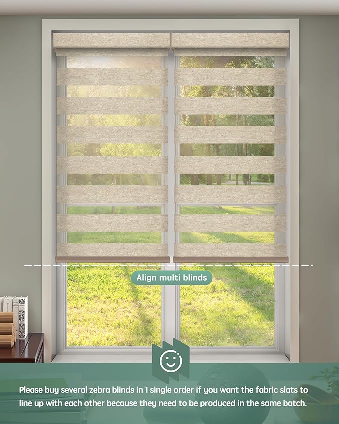 Yoolax Motorized Zebra Blinds Works with Alexa, Motorized Blinds with Remote Custom Size, Privacy Electric Zebra Shades for Windows (80% Shading Luxury Coffee)
