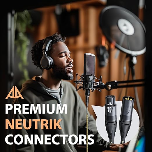AA AUDIO ACCESSORY Gold Series Star Quad XLR Cables 20ft, Neutrik Connectors, 19AWG Microphone Cable, Kevlar-Reinforced Nylon Braided Handmade Mic Cable, 100% Coverage OFC Braid and Al-Foil Shielding