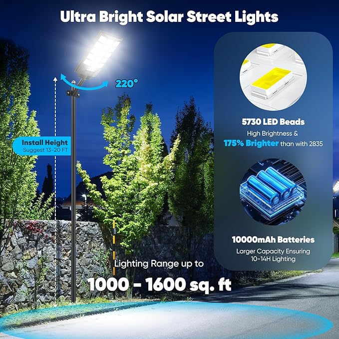 Solar Street Lights Outdoor Waterproof, 30000LM 6500K LED Motion Sensor Lights, Solar Flood Lights with Remote, Dusk to Dawn Solar-Powered Parking Lot Light, Commercial Area Lighting for Yard, 2-Pack