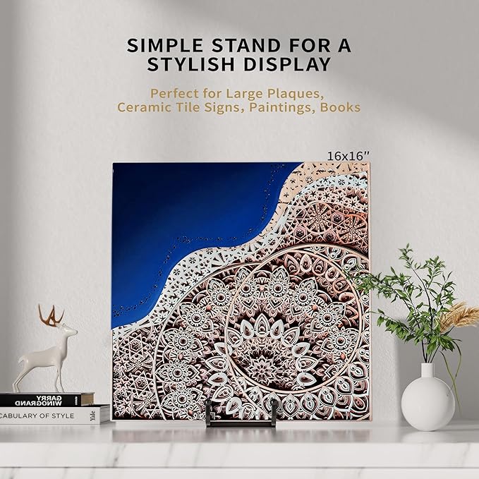 IPAME 4 Pack 8 Inch Large Plate Stands for Display - Metal Square Wire Plate Holder Display Stand + Picture Stand for Book, Platter, Plaque, Photo Easel