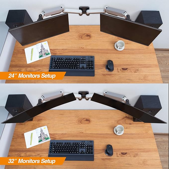 AVLT Dual 13"-32" Monitor Wall Mount fits Two Flat/Curved Computer Screen to Reduce Eye & Neck Strain | Full Motion Swivel Tilt Rotation Height Adjustable Arm | VESA/Cable Management