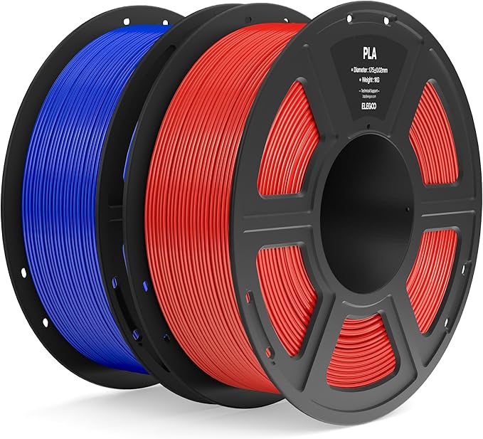 ELEGOO PLA Filament 1.75mm True Red & Dark Blue 2KG, 3D Printer Filament Dimensional Accuracy +/- 0.02mm, 2pcs 1kg Spool(2.2lbs) Fit Most FDM 3D Printers
