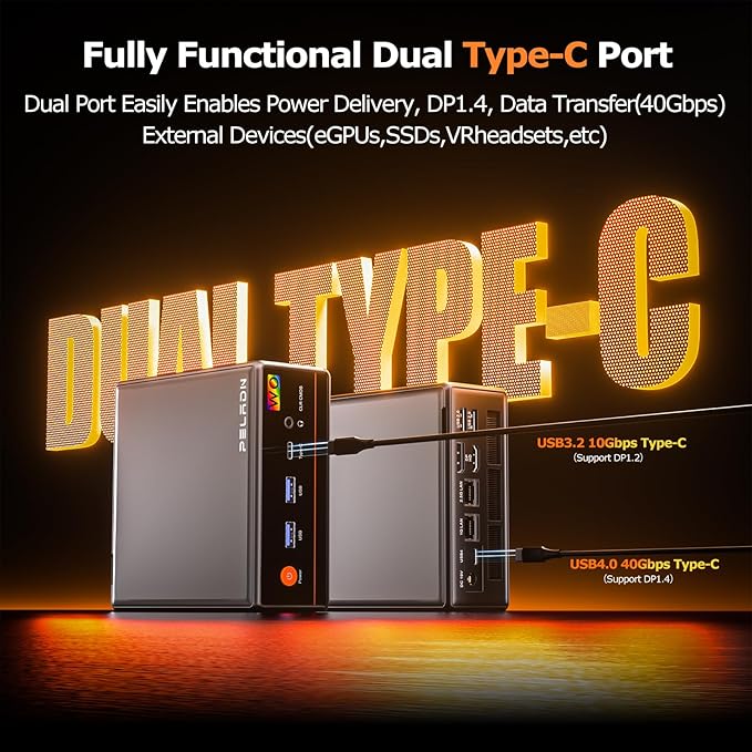 PELADN WO4 Gaming Mini PC 7640HS(Beats Ryzen7 6850H/7735HS) 32GB Dual DDR5, 1TB Dual SSD - AMD Ryzen 5 7640HS Mini Computer with Dual Type-C USB4.0 & Dual LAN, WiFi6, BT5.2