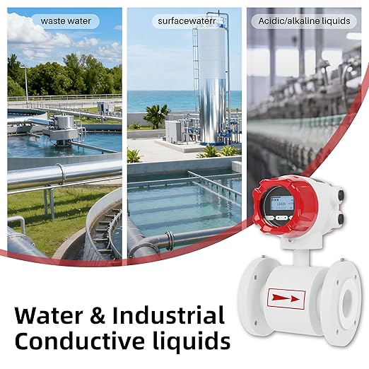 Electromagnetic Flow Meter,High-Precision Industrial Flowmeter Digital Display IP65 Protection 4-20mA Output Pipe Sensor for Wastewater, Sewage, and Seawater（DN125)