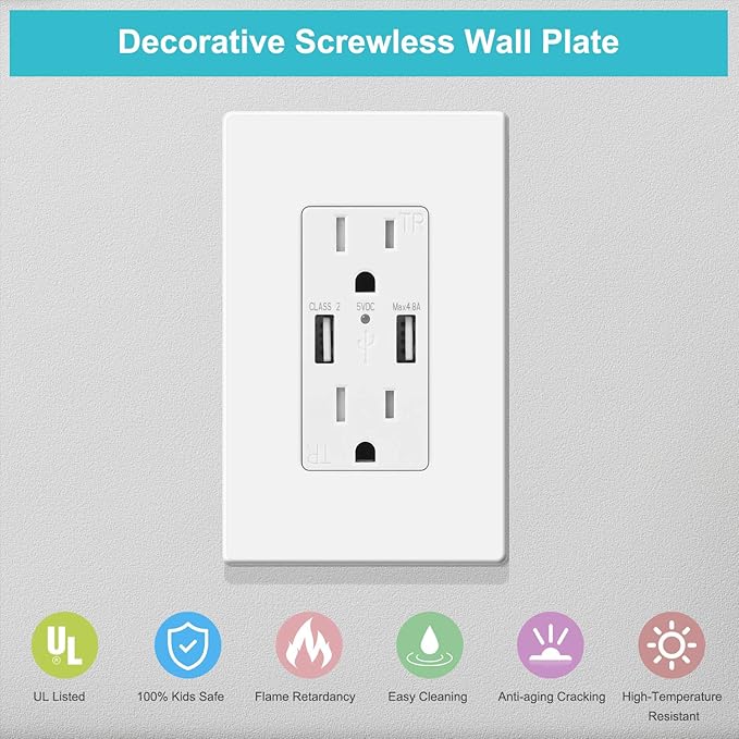 MLLIZH 20 Pack 1-Gang Screwless Wall Plate, Outlet Cover Plates, 4.57” H x 2.76” L, for Light Switch, Dimmer, GFCI, USB Outlet