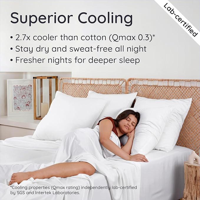 Bambaw 100% Viscose Derived from Bamboo Sheets Queen Size Deep Pocket Set – 4pcs Hotel Luxury Bed Sheets Set, Fits Up to 16'' with Elastic Corner Straps, Ultra Soft Cooling Sheets Queen Size (White)