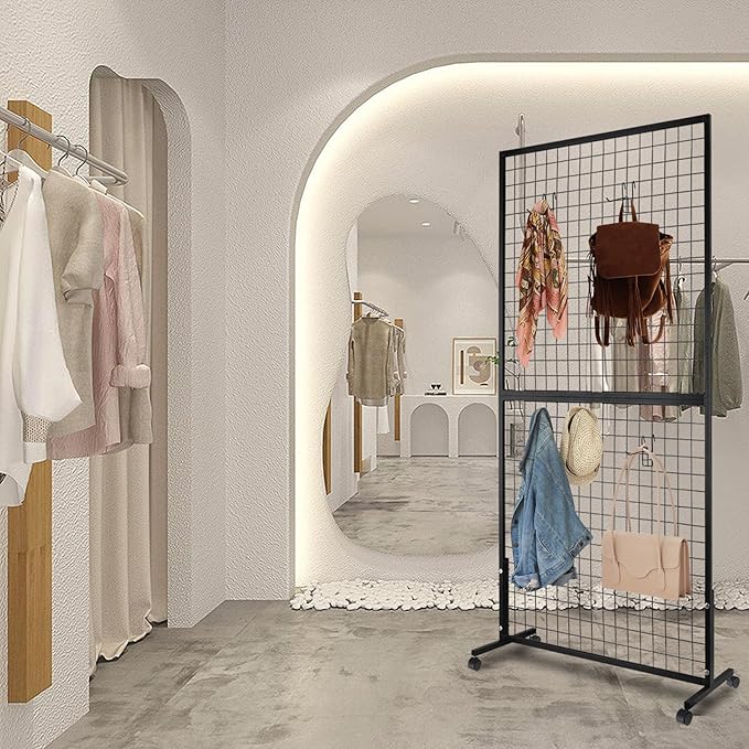 ktondic 3'×6' Double-Layer Grid Panels for Display, Movable Gridwall Panels Tower with T-Base Stand, Sturdy Wire Grid Wall Panels Metal Art Display Racks for Retail Displays Craft Shows