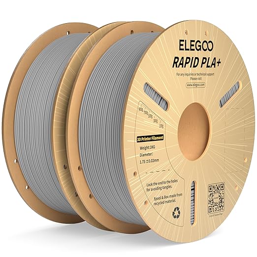 ELEGOO Rapid PLA Plus Filament 1.75mm Gray 2KG, PLA+ 3D Printer Filament for 600 mm/s High Speed Printing, Dimensional Accuracy +/- 0.02 mm, 2 Pack 1kg Cardboard Spool(2.2lbs)