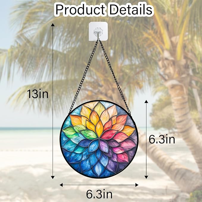DASTOLL Stained Glass Window Hanging, Colorful Flower Petals Sun Catchers Diamond Glass Panel Hangings Suncatcher Decor for Birthday for Women, Men, Wife, Aunt, and Mom 6.3 in