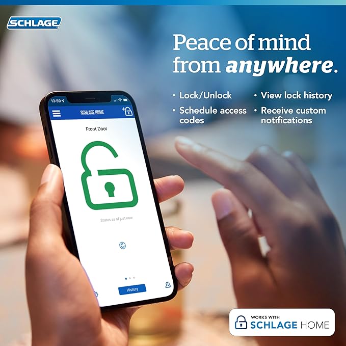 SCHLAGE BE489WB GRW 619 Encode WiFi Deadbolt Smart Lock, Keyless Entry Touchscreen Door Lock with Greenwich Trim, Satin Nickel