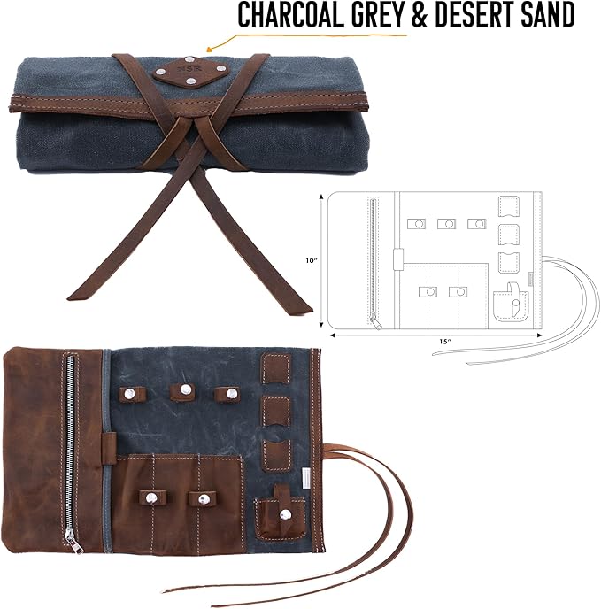 Tech Roll Organizer, Travel Tech Organizer, Cord Organizer, Jewelry Case (Coal Grey - Desert)
