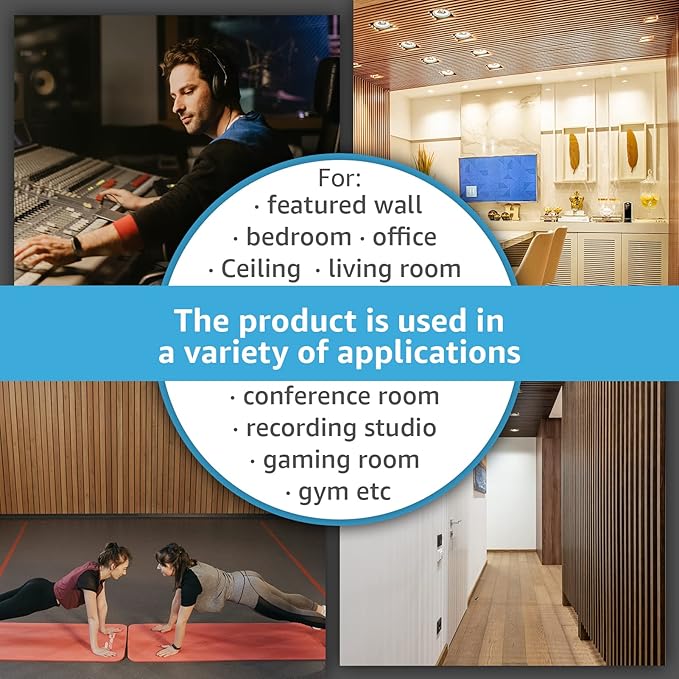 Art3d 4-Piece Wood Slat Acoustic Panels for Stylish Decor and Noise Reduction, 3D Textured Panel for Ceiling and Wall, Brushed Silver