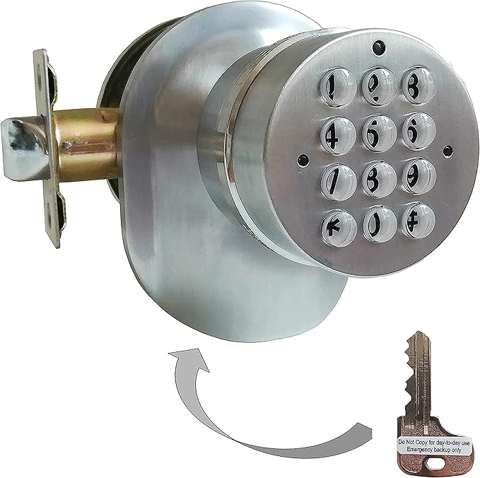 SoHoMiLL® Electronic Keypad Door Knob SoHo Mill® and Lock Set with Backup Mechanical Key (Spring Latch Lock; Not Deadbolt; Not Phone Connected), Single Front keypad YL 99 Upgraded Model-B
