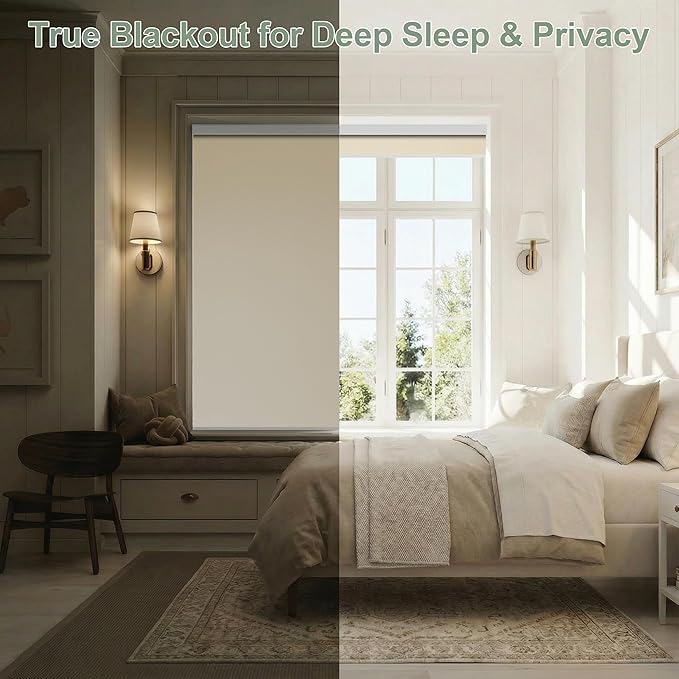 ZSHINE Motorized Blackout Window Blinds Customize Width (23-95 Inches) Remote Control Wireless and Rechargeable Roller Shades Blinds for Windows, Home, Office, Hotel, Club, Restaurant(82010J)