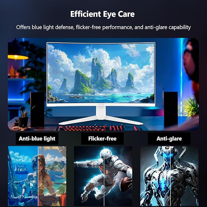 Z-Edge 27 inch Curved Gaming Monitor, FHD 1080P 300Hz Curved Monitor 1500R Computer Monitor, MPRT 1ms Monitor, 16.7M Colors, UG27S 2X DP 1.4 Ports and 2X HDMI 2.0 Ports (White