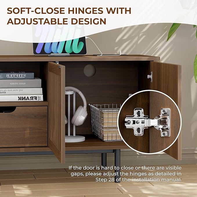WODNITURE 71inch TV Stand with Storage & 2 Drawers, Mid-Century Modern TV Stand for Tvs Up to 88", Wood Entertainment Center with Charging Station for Living Room, Bedroom