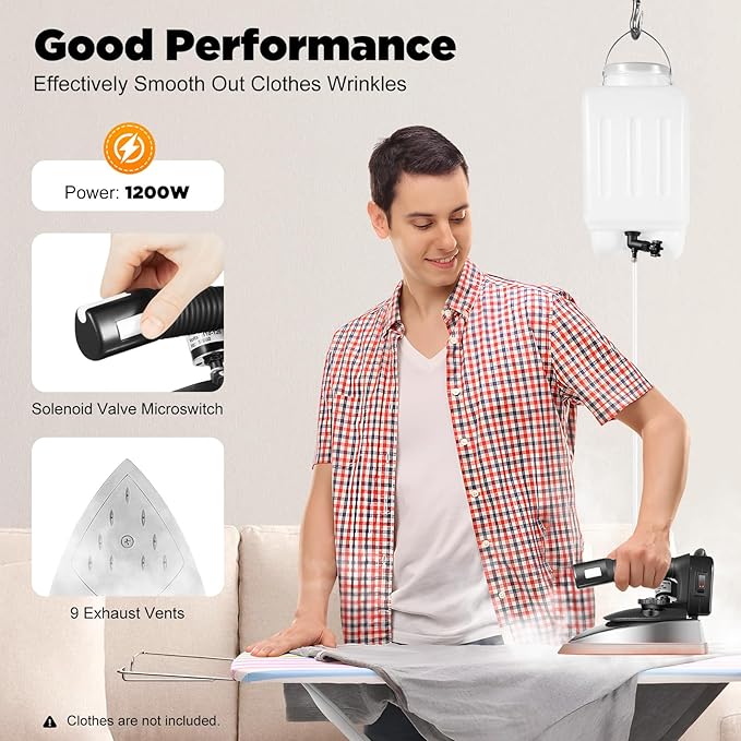 1200W Industrial Electric Steam Iron, Professional Steam Iron with 0.79gal Water Tank and Adjustable Temperature for Garment Factories Curtain Stores Dry Cleaners
