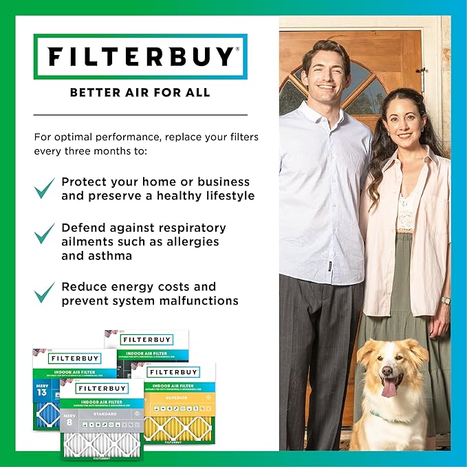 Filterbuy 19.5x19.5x1 Air Filter MERV 11 Superior Pet & Allergy Defense (6-Pack), Electrostatic Pleated HVAC AC Furnace Filters Replacement, Made in USA (Actual Size: 19.50 x 19.50 x 0.75)