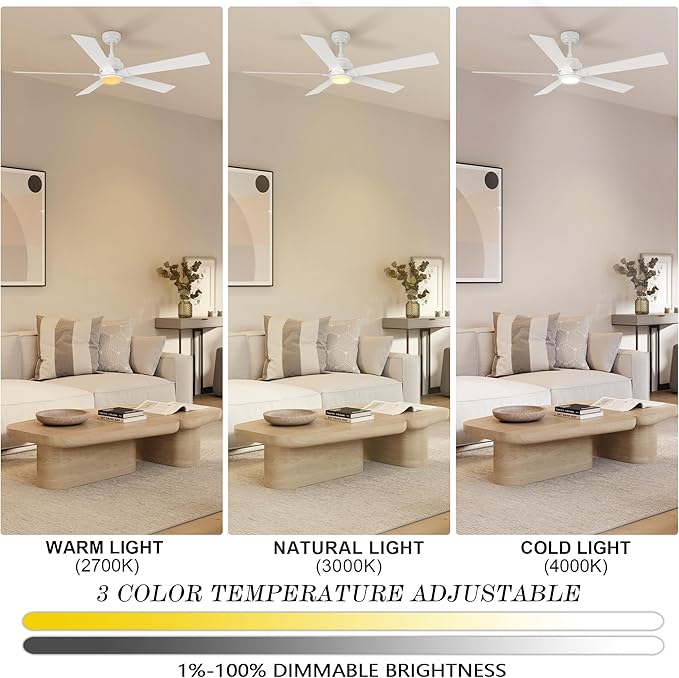 SMAAIR Smart Ceiling Fan with Light, 60inch Indoor and Outdoor ceiling fan with Remote, Compatible with Alexa/Google Assistant/Siri Shortcut, App control with Timer and Schedule(White)