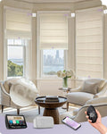Graywind Smart Roman Shades Compatible with Alexa Google WiFi Hardwired Automatic Blind with Remote Light Filtering Plain Fold Soft Roman Window Shades for Windows Doors, Custom Size (Floral Beige)